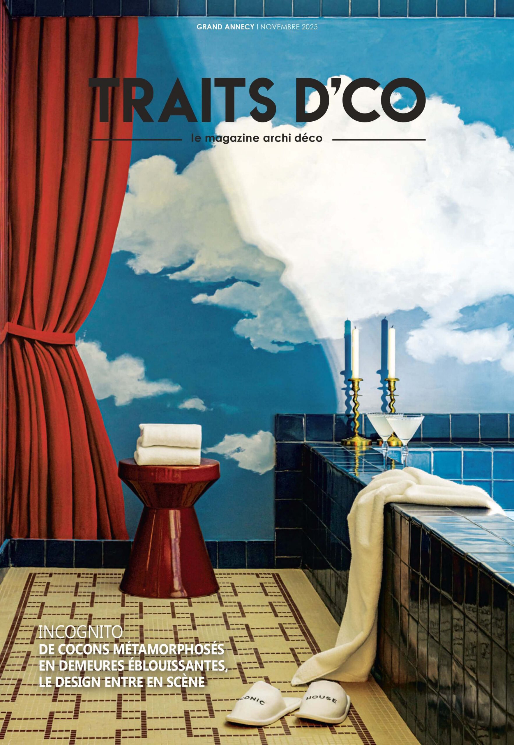 Couverture du magazine TRAITS D’CO Grand Annecy novembre 2025 avec salle de bain design et décor théâtral